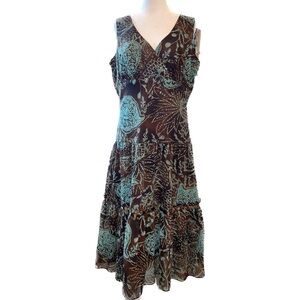 Positive Attitude Tiered Sleeveless Dress, Brown and Green Size 12